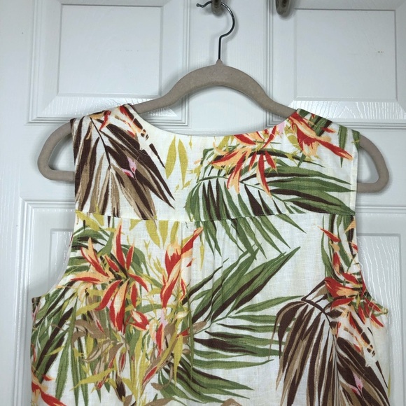 J.Jill Love Linen 100% Linen V Neck Sleeves Pockets Tropical Shift Lined Dress M - Picture 9 of 16